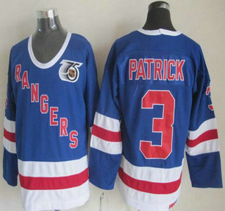 New York Rangers #3 James Patrick Light Blue 75TH Throwback CCM Jersey