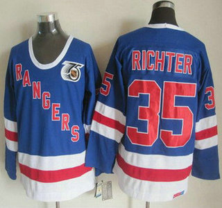 New York Rangers #35 Mike Richter Light Blue 75TH Throwback CCM Jersey