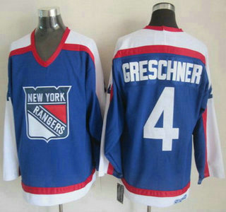 New York Rangers #4 Ron Greschner Light Blue With White CCM Vintage Throwback Jersey