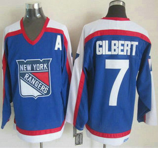 New York Rangers #7 Rod Gilbert Light Blue With White Throwback CCM Jersey