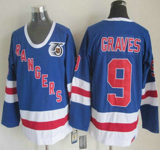 New York Rangers #9 Adam Graves Light Blue 75TH Throwback CCM Jersey