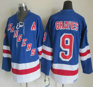 New York Rangers #9 Adam Graves Light Blue Throwback CCM Jersey