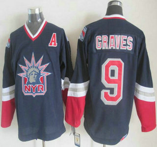 Men's New York Rangers #9 Adam Graves Navy Blue CCM Vintage Throwback Jersey