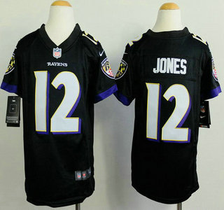 Nike Baltimore Ravens #12 Jacoby Jones 2013 Black Game Kids Jersey