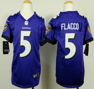 Nike Baltimore Ravens #5 Joe Flacco 2013 Purple Game Kids Jersey