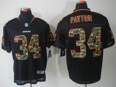 Nike Chicago Bears 34 Walter Payton Camo Fashion Black Elite Jersey