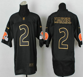 Nike Cleveland Browns #2 Johnny Manziel 2014 All Black With Gold Elite Jersey