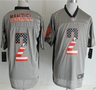 Nike Cleveland Browns #2 Johnny Manziel 2014 USA Flag Fashion Grey Shadow Elite Jersey