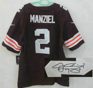 Nike Cleveland Browns #2 Johnny Manziel Brown Elite Signed Jersey