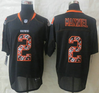 Nike Cleveland Browns #2 Johnny Manziel Lights Out Black Ornamented Elite Jersey