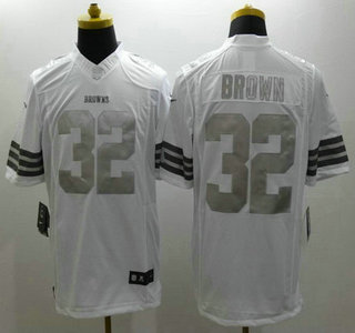 Nike Cleveland Browns #32 Jim Brown Platinum White Limited Jersey