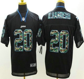 Nike Detroit Lions #20 Barry Sanders Black With Camo Elite Jersey