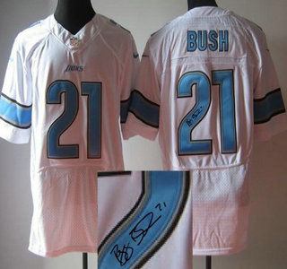 Nike Detroit Lions #21 Reggie Bush White Signature Elite Jersey