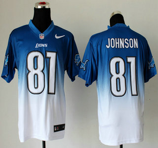 Nike Detroit Lions #81 Calvin Johnson Drift Fashion II Blue With White 2013 Elite Jersey