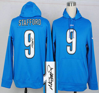 Nike Detroit Lions #9 Matthew Stafford Blue Signed Hoody