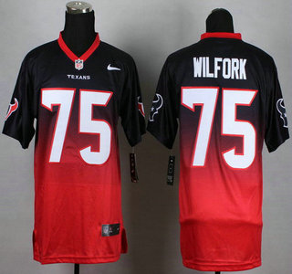 Nike Houston Texans #75 Vince Wilfork Blue With Red Fadeaway Elite Jersey