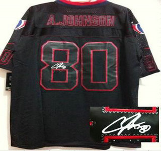 Nike Houston Texans #80 Andre Johnson Elite Light Out Black Signed Jersey