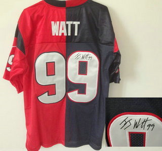 Nike Houston Texans #99 J.J. Watt Blue and Red Split Signed Jersey