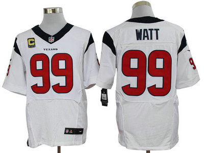 Nike Houston Texans 99 J.J. Watt White Elite C Patch Jersey