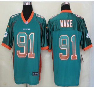 Nike Miami Dolphins #91 Cameron Wake Drift Fashion Green Elite Jersey