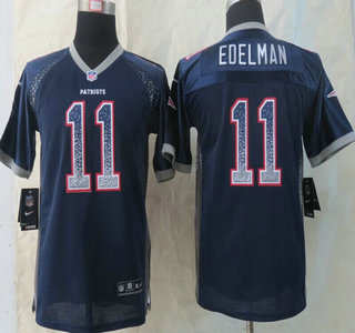 Nike New England Patriots #11 Julian Edelman 2013 Drift Fashion Blue Kids Jersey