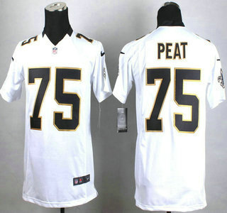Nike New Orleans Saints #75 Andrus Peat White Game Kids Jersey