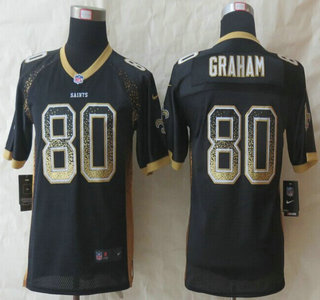 Nike New Orleans Saints #80 Jimmy Graham Drift Fashion Black Elite Kids Jersey