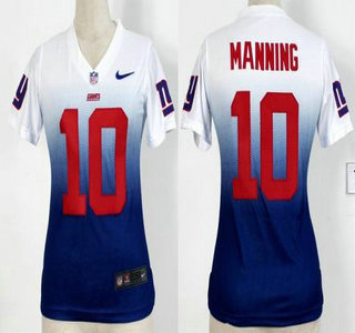 Nike New York Giants #10 Eli Manning Drift Fashion II White With Blue Elite Womens Jersey
