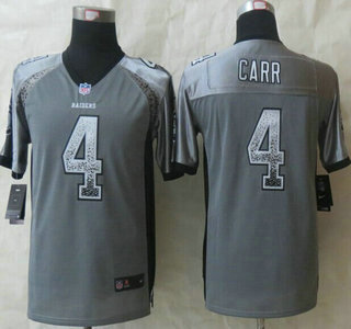 Nike Oakland Raiders #4 Derek Carr Drift Fashion Grey Elite Kids Jersey