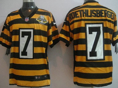 Nike Pittsburgh Steelers 7 Ben Roethlisberger Yellow With Black Throwback 80TH Jersey