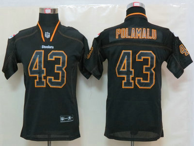 Nike Pittsburgh Steelers 43 Troy Polamalu Lights Out Black Elite Kids Jerseys