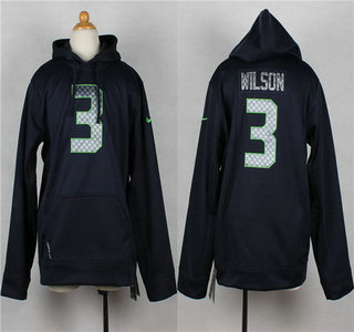 Nike Seattle Seahawks #3 Russell Wilson Navy Blue Kids Hoody