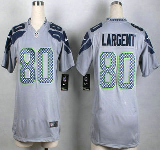 Nike Seattle Seahawks #80 Steve Largent Gray Game Womens Jersey