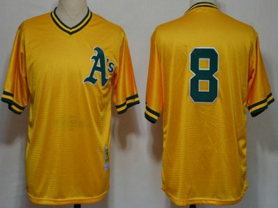 Oakland Athletics 8 Kurt Suzuki Mesh Batting Practice Yellow Throwback Jersey