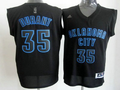 Oklahoma City Thunder 35 Kevin Durant All Black With Blue Fashion Jersey