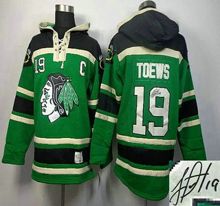 Old Time Hockey Chicago Blackhawks #19 Jonathan Toews Green Signed Hoody