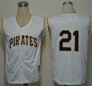 Pittsburgh Pirates 21 Roberto Clemente White Vest Throwback Jersey
