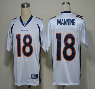 Reebok Denver Broncos 18 Peyton Manning White Jersey