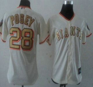 San Francisco Giants #28 Posey Cream With Gold Womens Jersey
