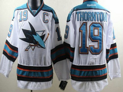 San Jose Sharks 19 Joe Thornton White Jersey