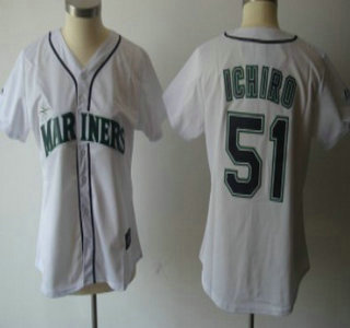 Seattle Mariners #51 Ichiro Suzuki White With Green Womens Jersey
