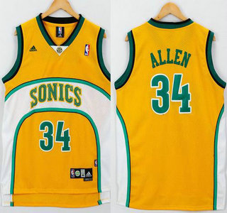 Seattle Supersonics #34 Ray Allen 1994-95 Yellow Swingman Jersey