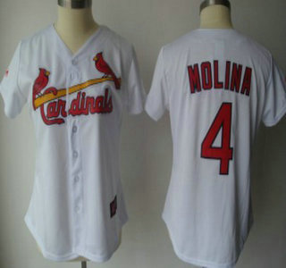 St. Louis Cardinals #4 Yadier Molina White Womens Jersey