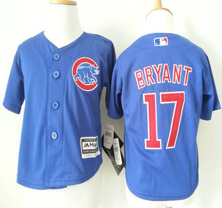 Toddler Chicago Cubs #17 Kris Bryant Alternate Blue 2015 MLB Cool Base Jersey