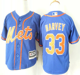 Toddler New York Mets #33 Matt Harvey Alternate Blue With Orange 2015 MLB Cool Base Jersey