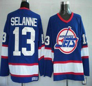 Winnipeg Jets #13 Teemu Selanne Navy Blue Throwback CCM Jersey
