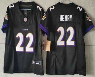 Women's Baltimore Ravens #22 Derrick Henry Black FUSE Vapor Stitched Jersey
