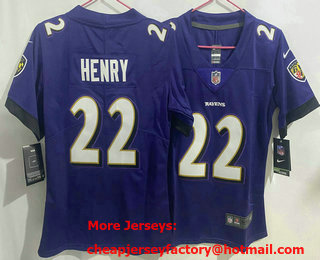 Women's Baltimore Ravens #22 Derrick Henry Purple Vapor Limited Stitched Jersey