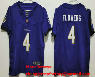 Women's Baltimore Ravens #4 Zay Flowers Limited Purple FUSE Vapor Jersey