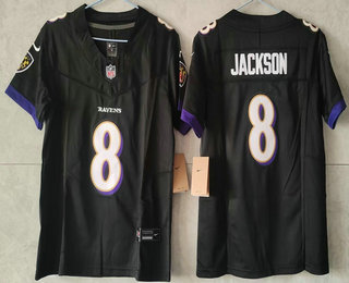 Women's Baltimore Ravens #8 Lamar Jackson Limited FUSE Black Vapor Jersey